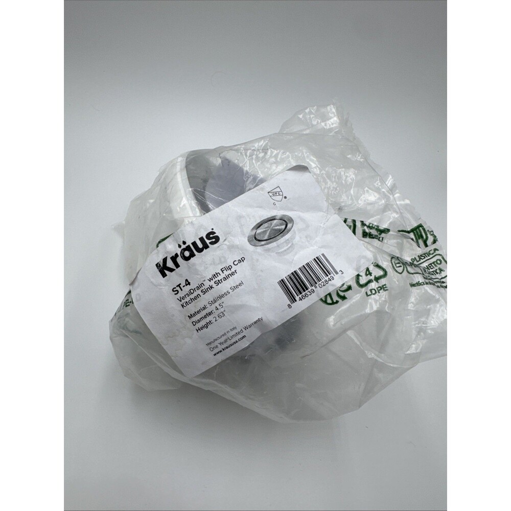 Kraus ST-4 VersiDrain Stainless Steel Kitchen Sink Strainer 4.5" with Flip Cap